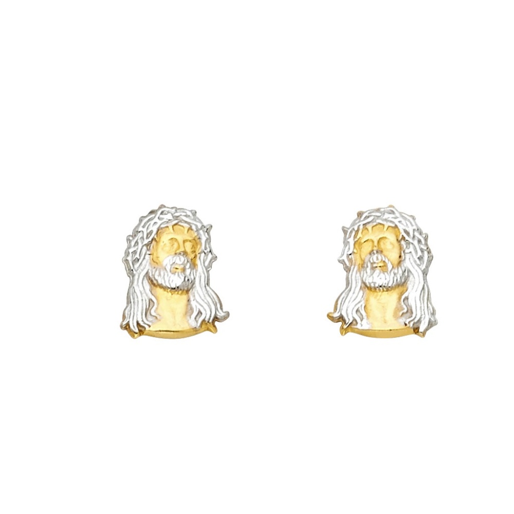 14K Two Tone Gold Jesus Face Post Earrings